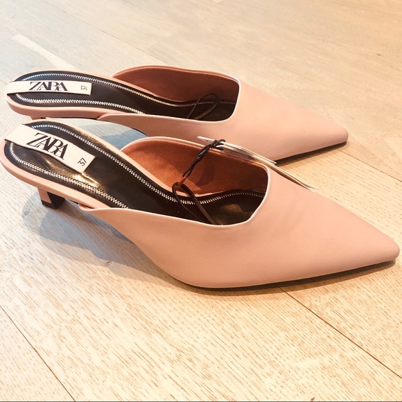 NWT Zara Light Pink Mid-Heel Mules - Picture 7 of 9